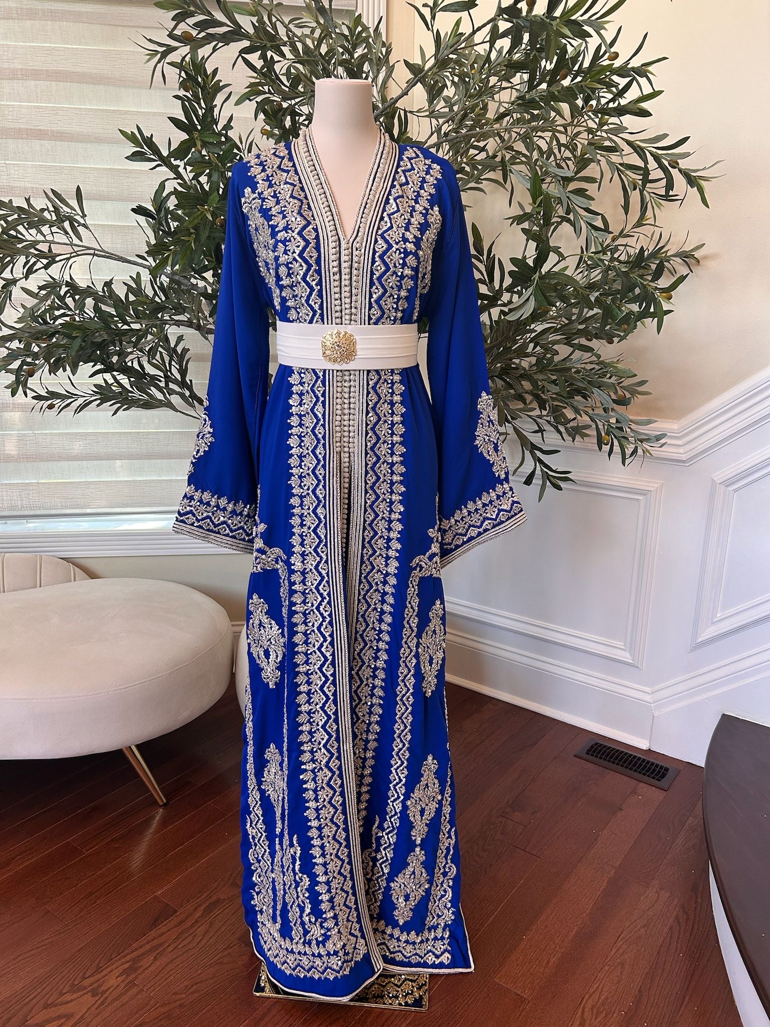 Royal Blue White Detail Kuftan
