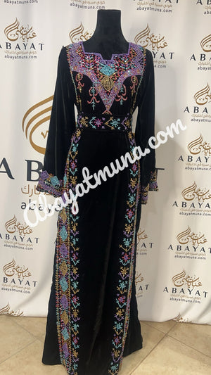 Black Kaftan Thobe in Stone With Belt 9198822