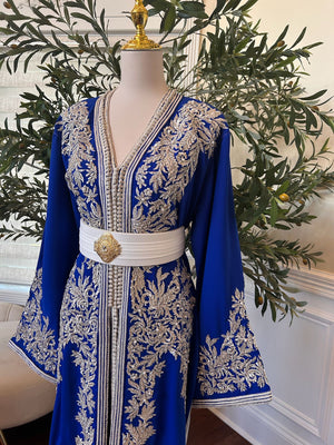 Royal Blue White Floral Detail Kuftan