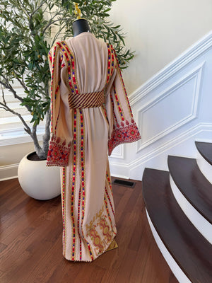 Beige Traditional Elegance Embroidery Thobe