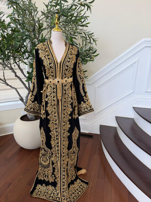 Black Embroidery Beaded Golden Kuftan