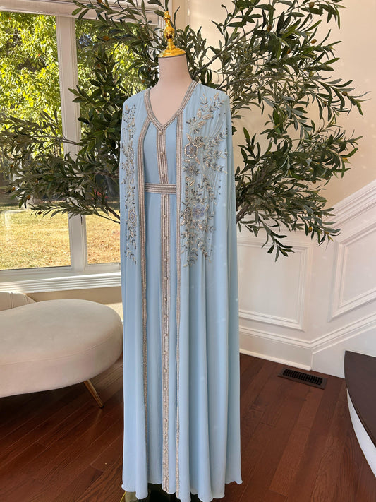 Baby Blue Floral Elegance Kuftan