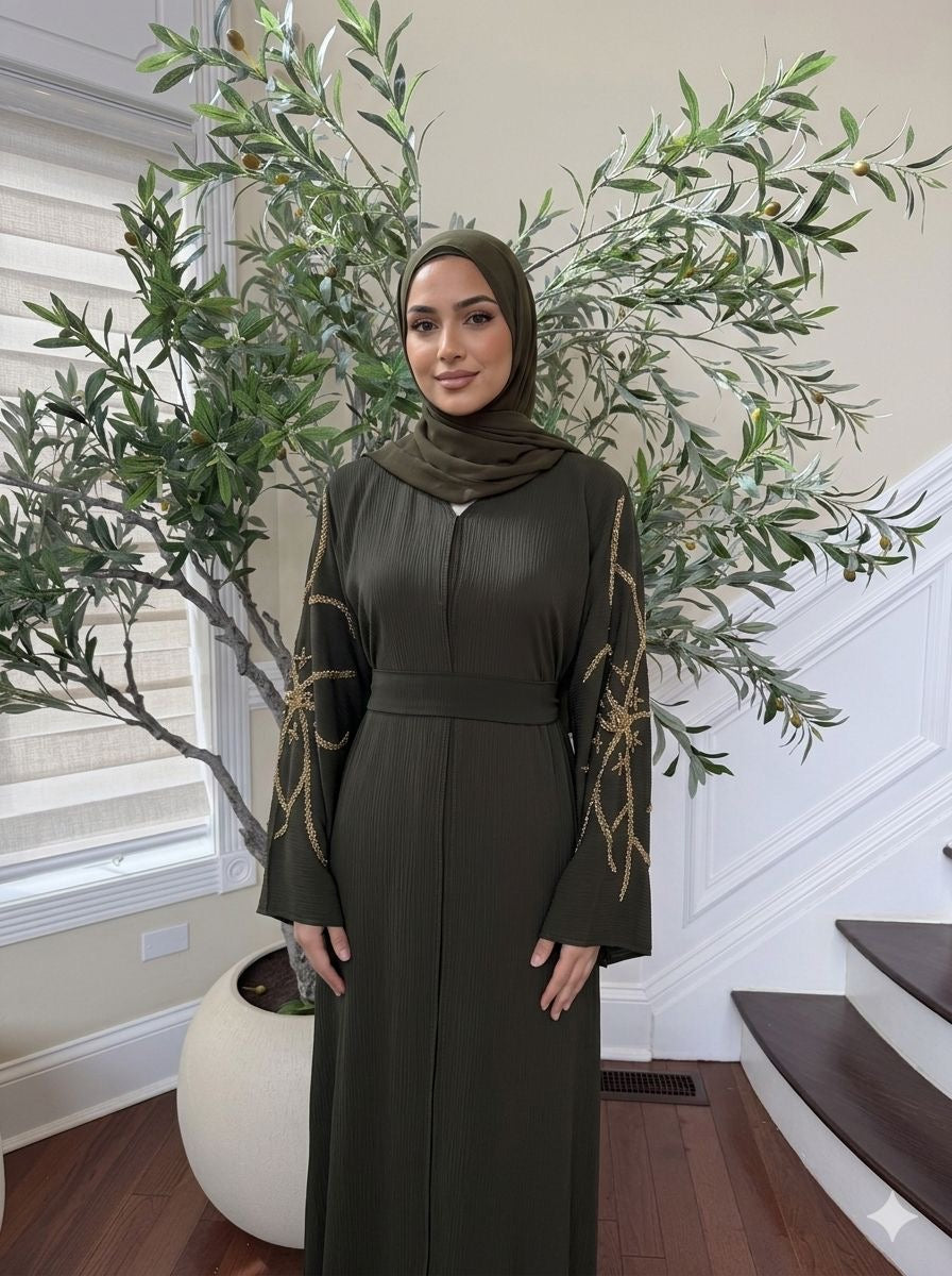 Green Golden Sleeve Essence Abaya