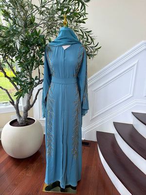 Golden Blue Design Charm Abaya
