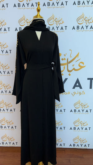 Golden Floral Black Nada Fabric Abaya