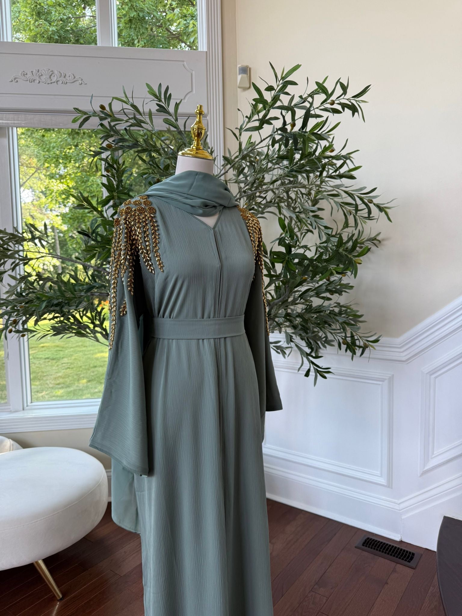 Mint Golden Stone Abaya