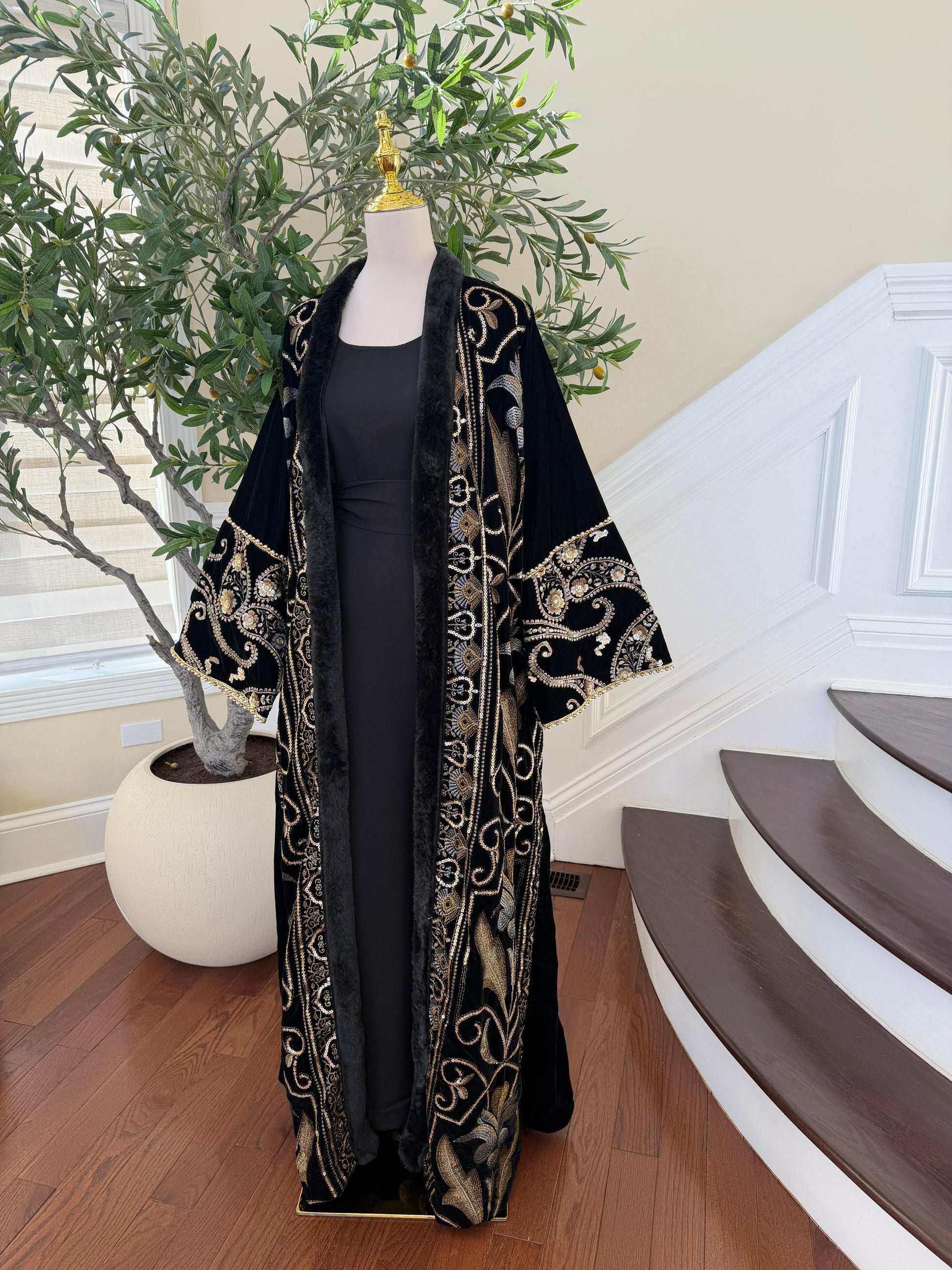 Black Serenity Velvet Cardigan Abaya