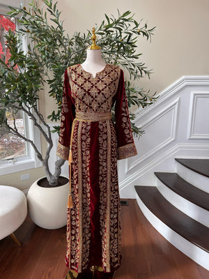 Golden Red Beaded Stone Thobe