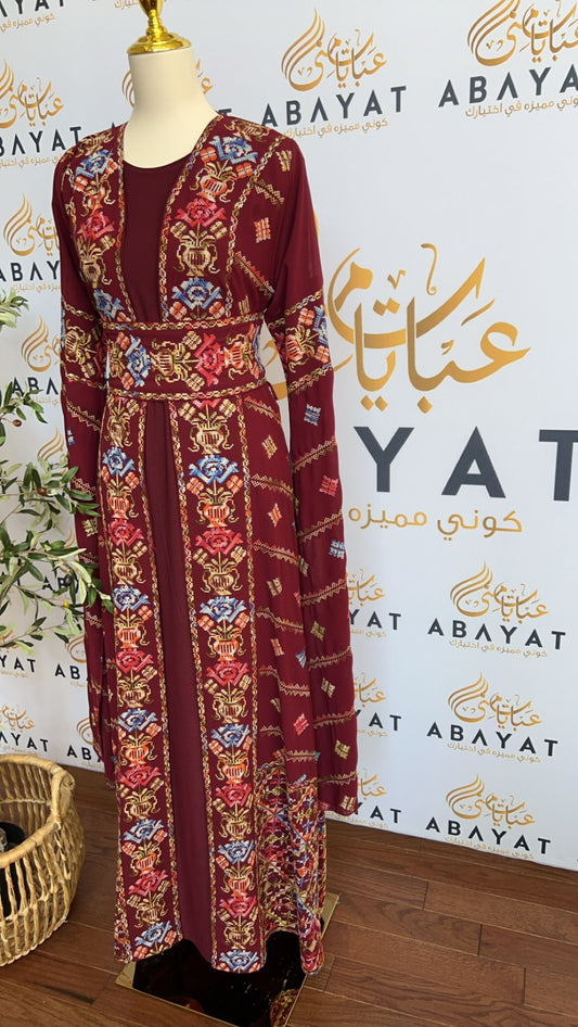 Red Two Piece Tatreez Abaya