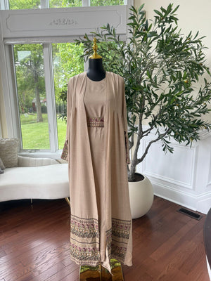 Elegant Tan Tatreez Cardigan Abaya