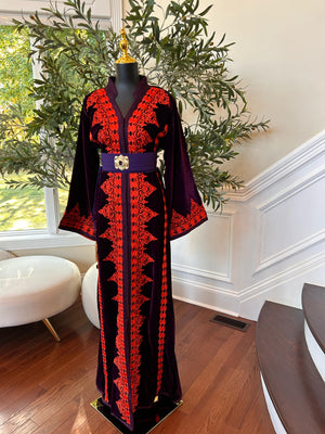 Purple Velvet Embellishment Red Kuftan