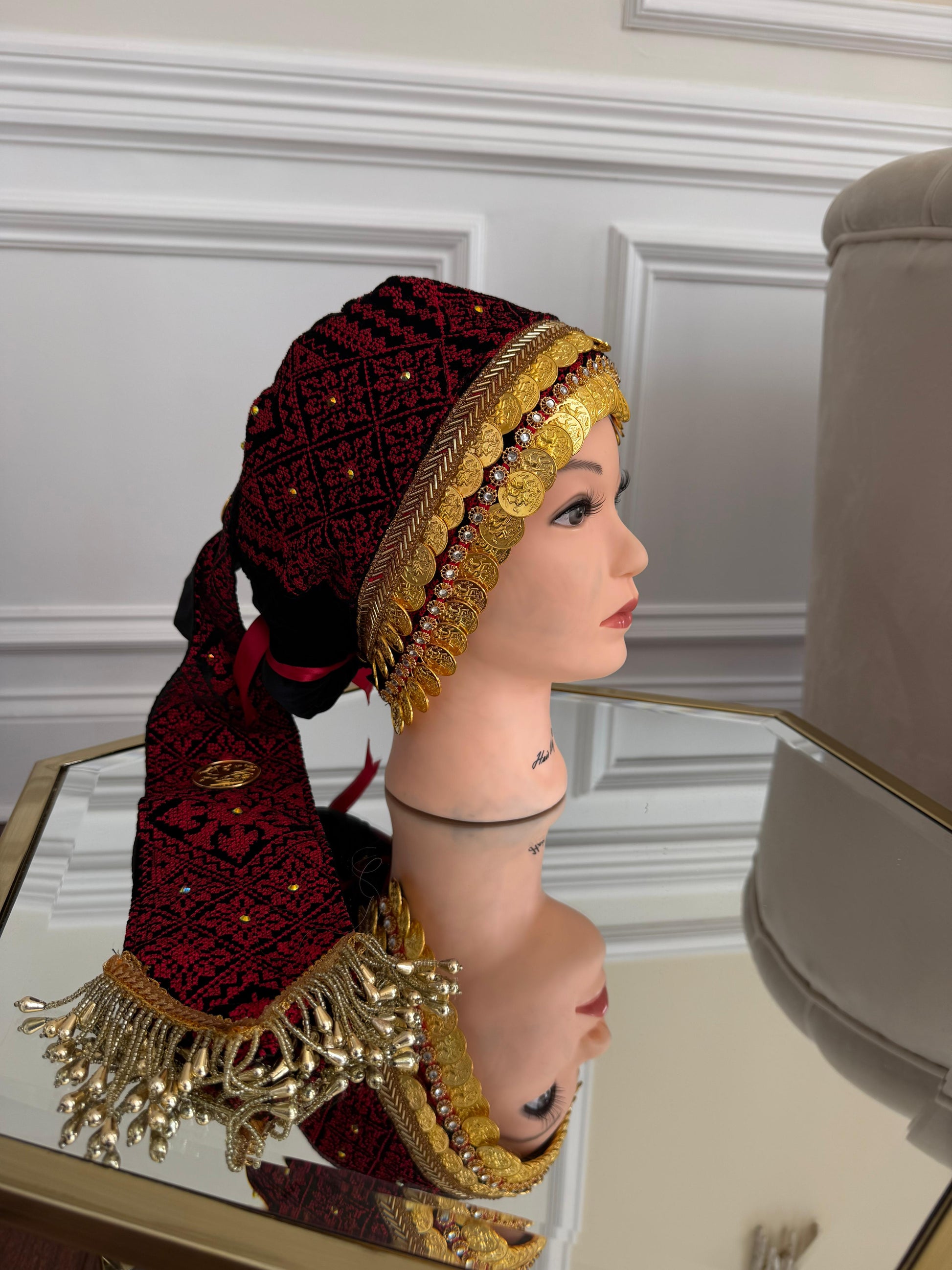 Traditional Red Tatreez Coin Head Peice