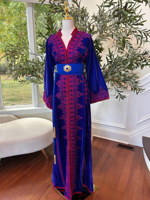 Blue Velvet Embellished Pink Kuftan