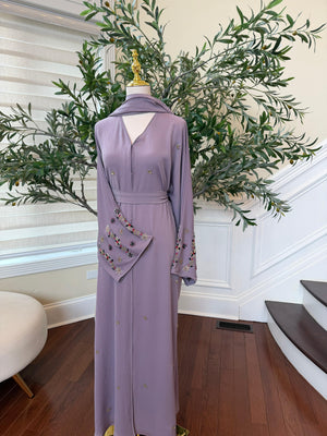 Lavender Rose Beaded Abaya
