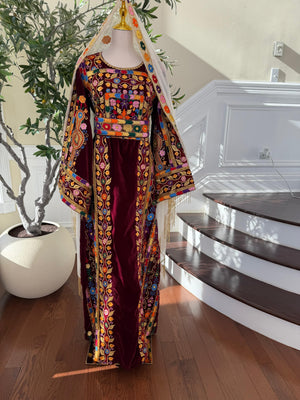 Red Velvet Handmade Embellished Beaded Thobe