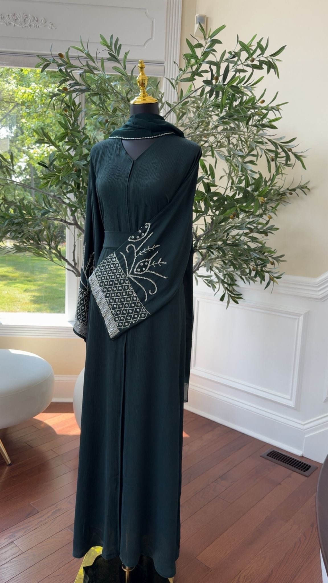 Emerald Green Sleeve Charm Abaya
