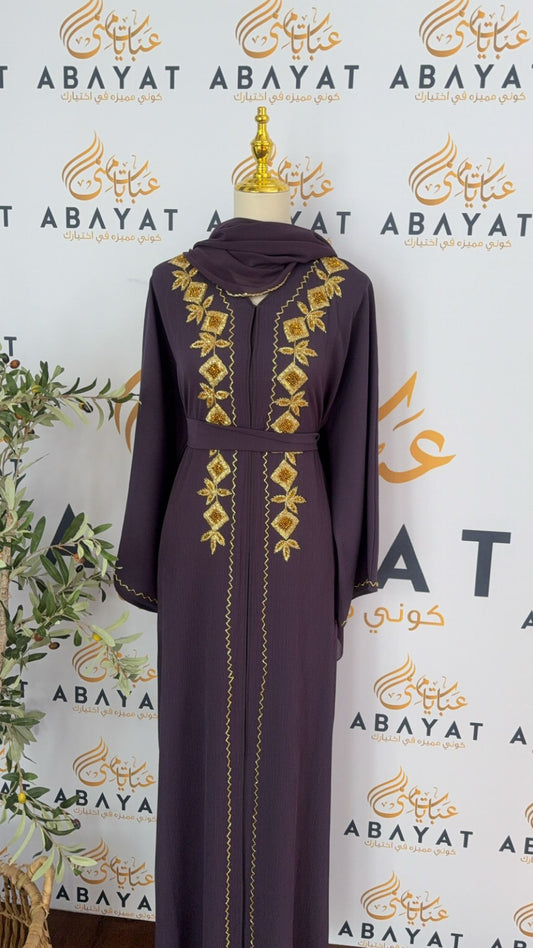 Majestic Golden Purple Abaya