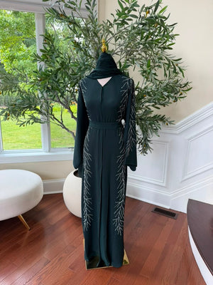 Emerald Green Beaded Crystal Abaya