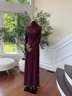 Burgundy Sleeve Detailed Abaya