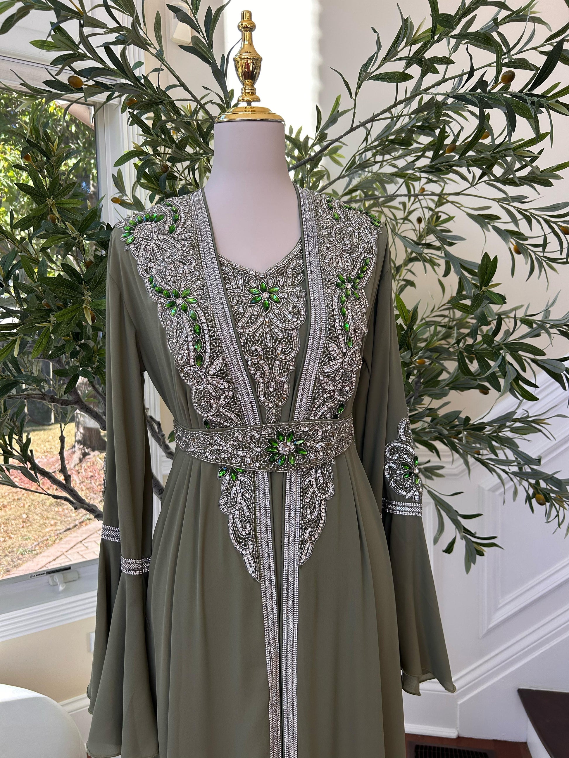 Olive Serenity Embellished Kuftan
