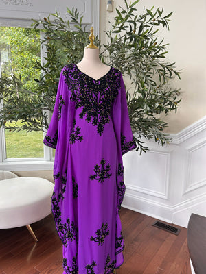 Royal Purple Kuftan Dress with Black Beaded Detail