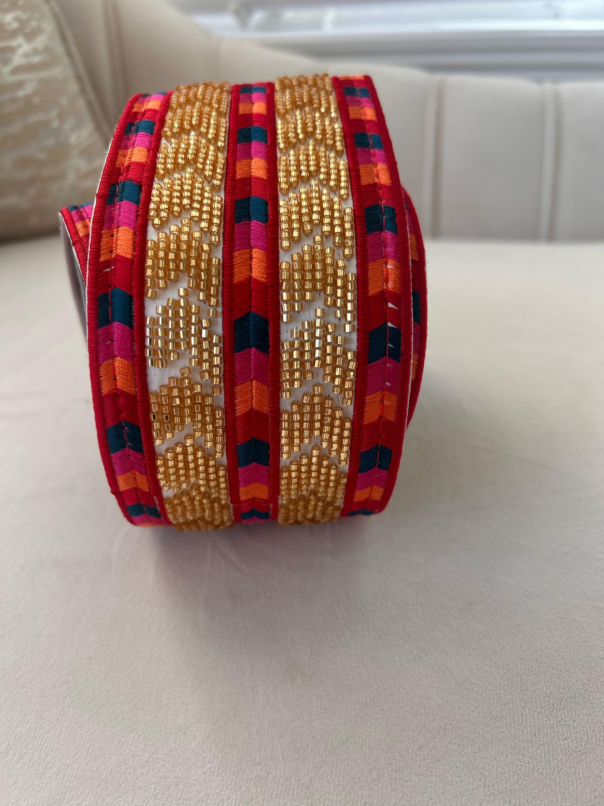 Gold Sabal Kharaz Red Tatreez Thobe Belt
