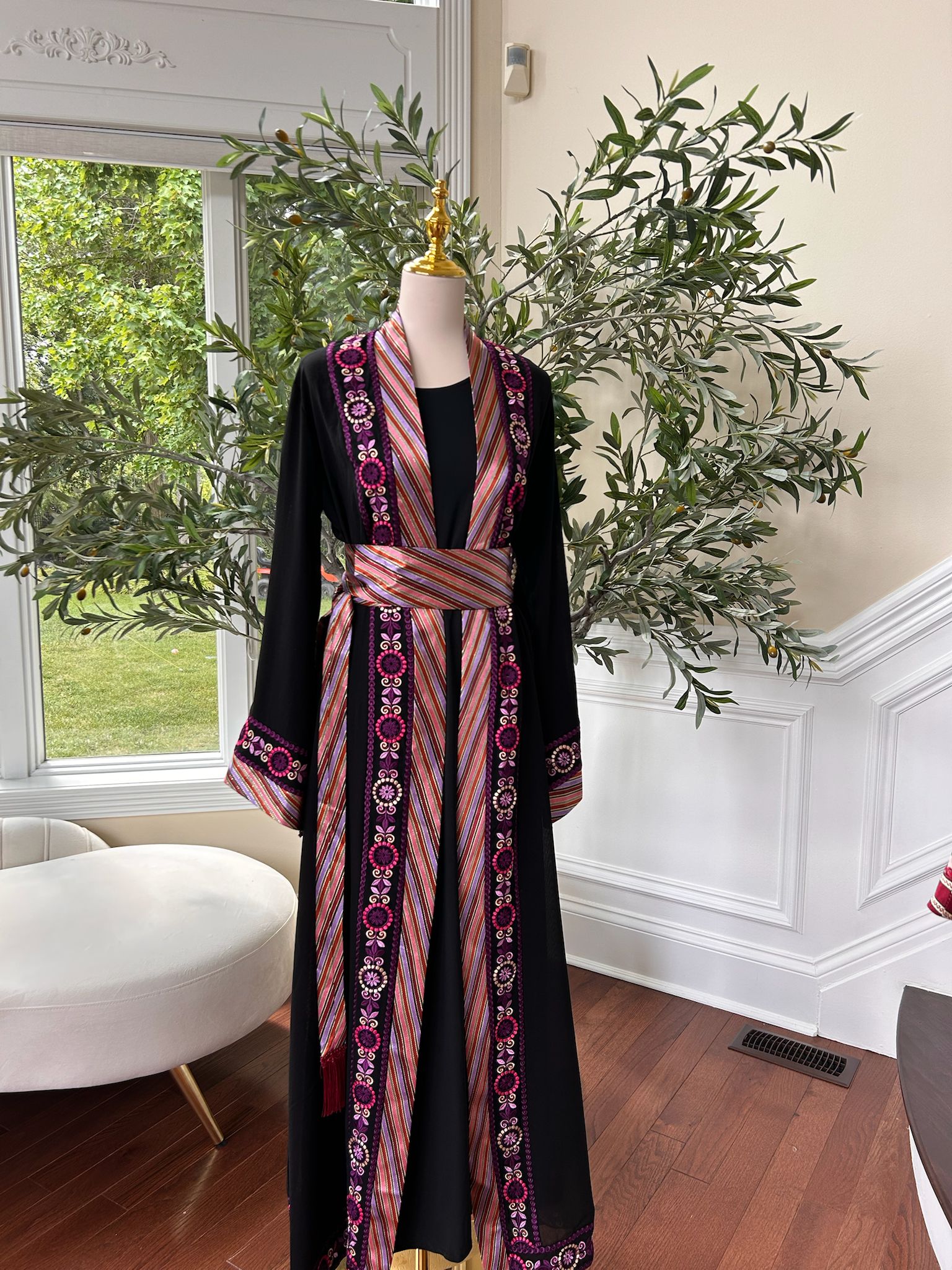 Black Embroidery Tatreez Purple Thobe