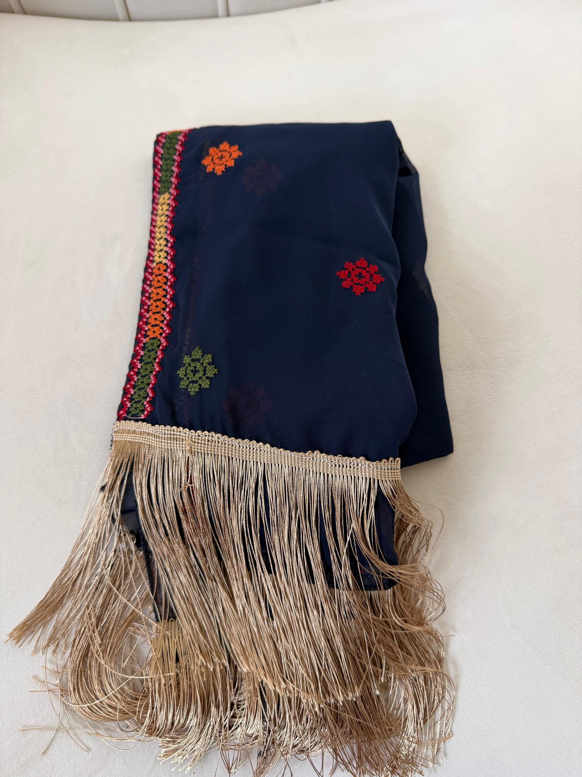 Navy Blue Tatreez Khirka Shal Mandil
