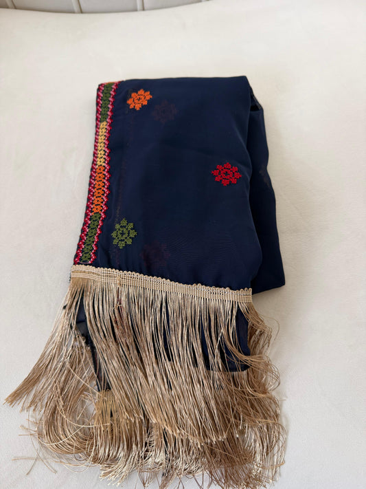 Navy Blue Tatreez Khirka Shal Mandil