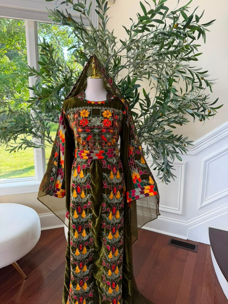 Olive Green Beaded Stone Thobe