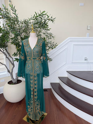 Emerald Green Stone Cardigan Abaya