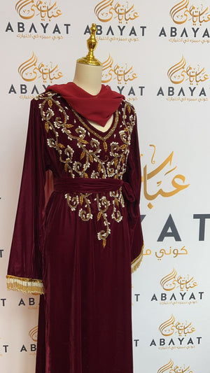 Red Velvet Stoned Abaya