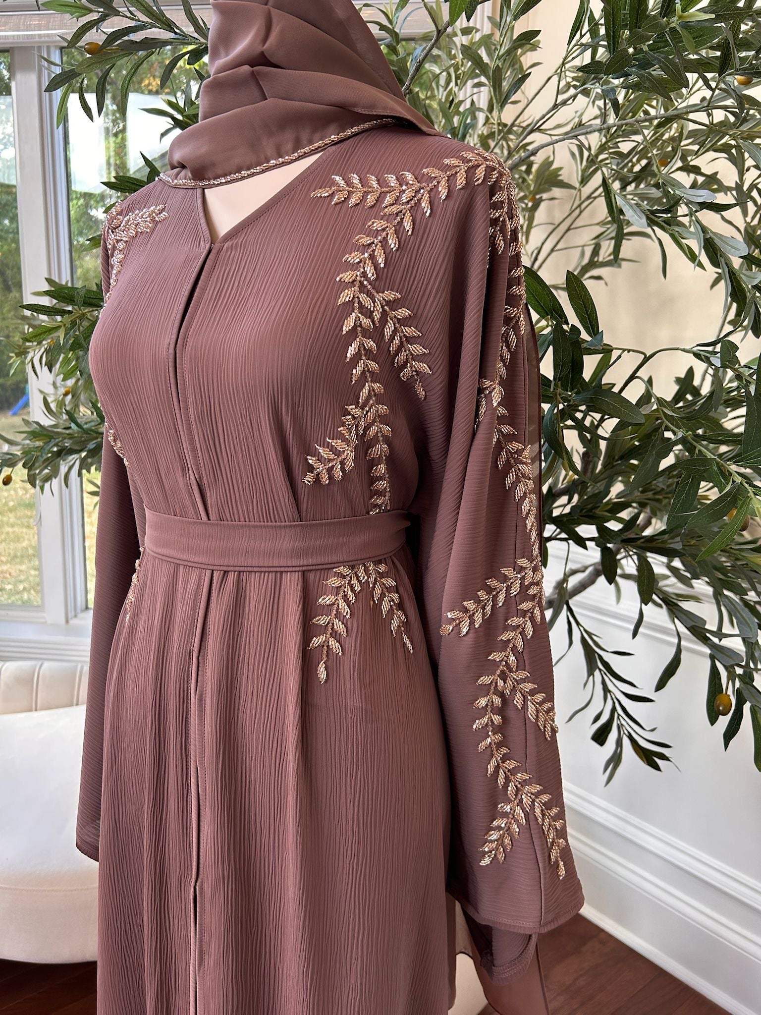 Blush Pink Floral Beaded Abaya