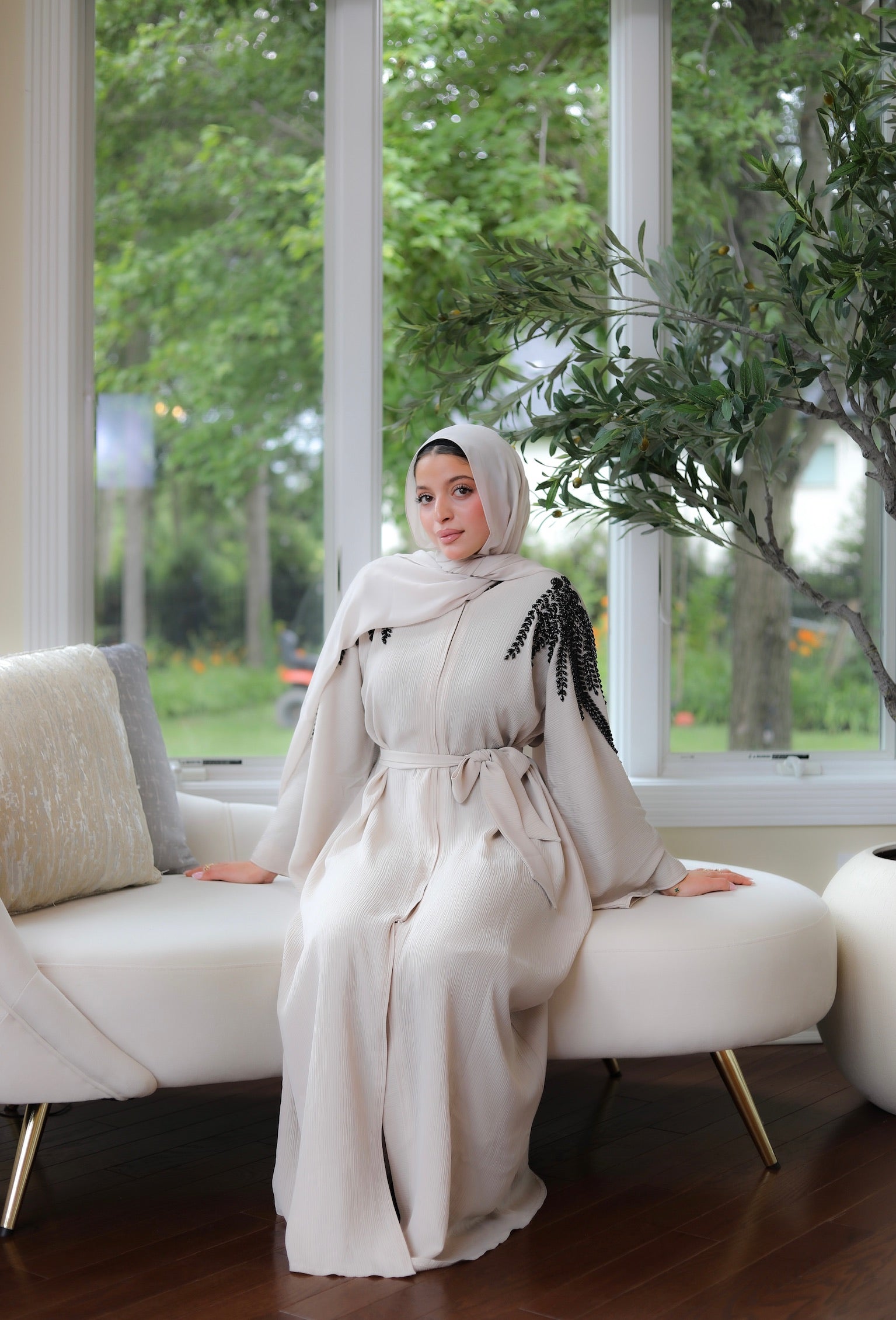 Cream Stone Abaya