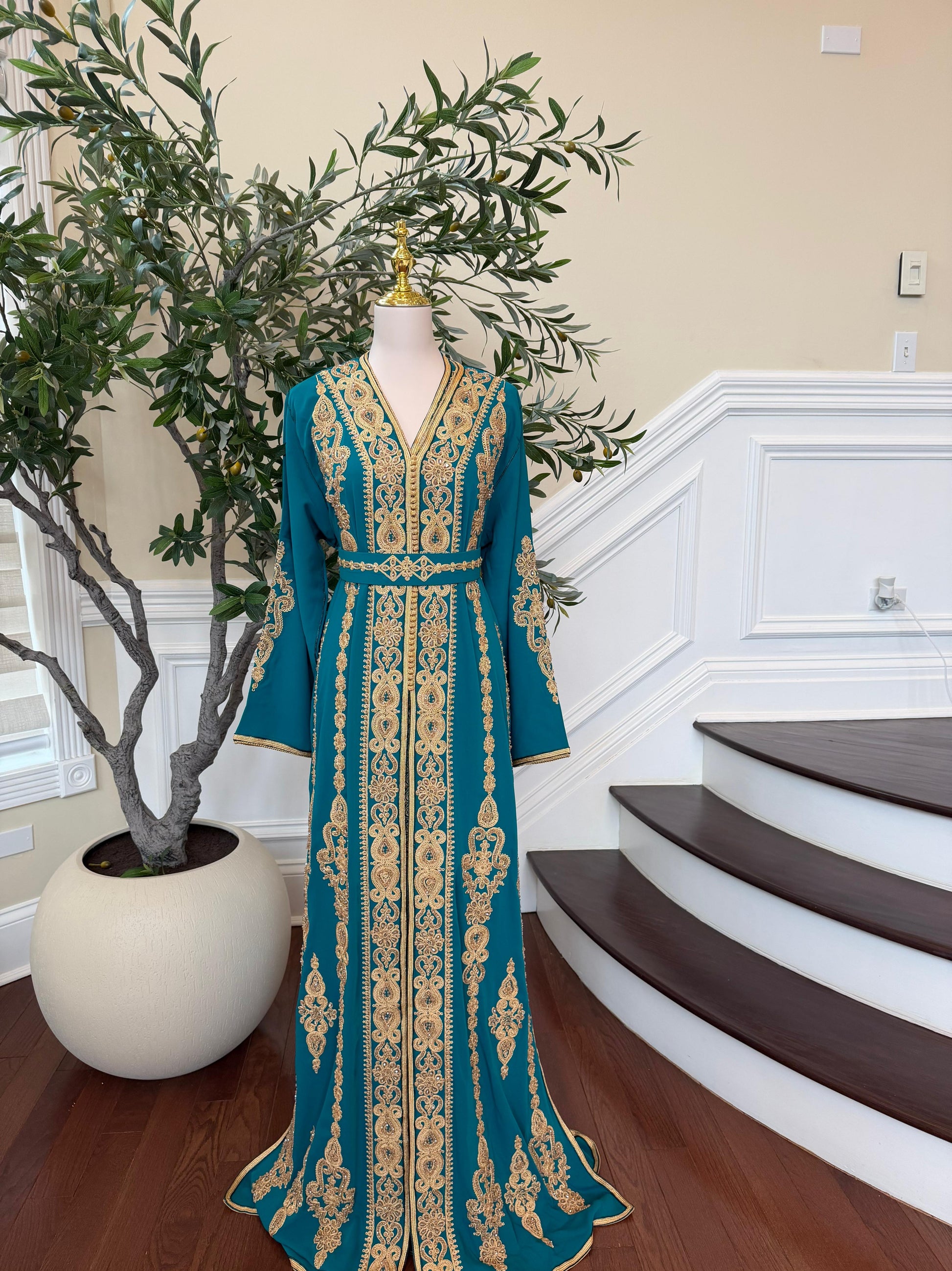 Turquoise Golden Embroidery Elegance Kuftan