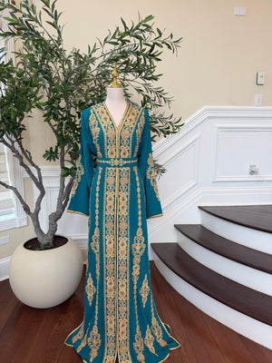 Turquoise Golden Embroidery Elegance Kuftan
