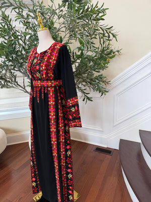 Embroidery Black Tatreez Rose Thobe