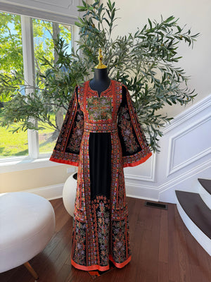 Black Embroidery Tatreez Orange Thobe