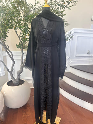 Black Elegance Charm Design Beaded Abaya