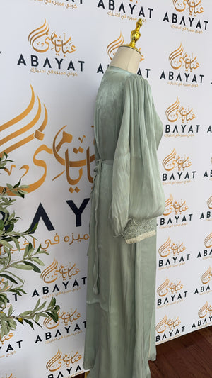 Elegant Silver Green Kuftan