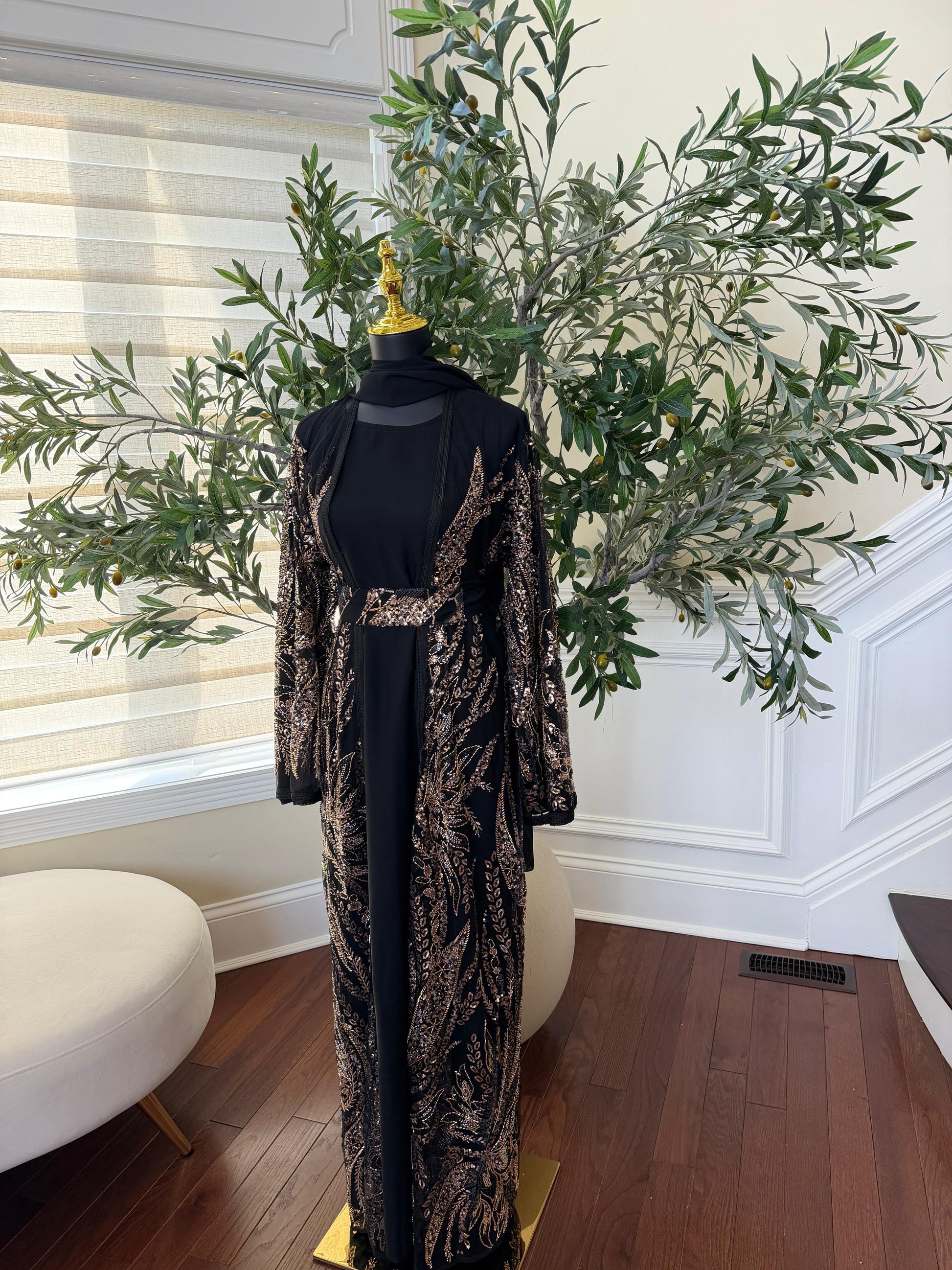 Golden Black Sparkle Cardigan Abaya