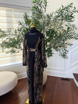 Golden Black Sparkle Cardigan Abaya