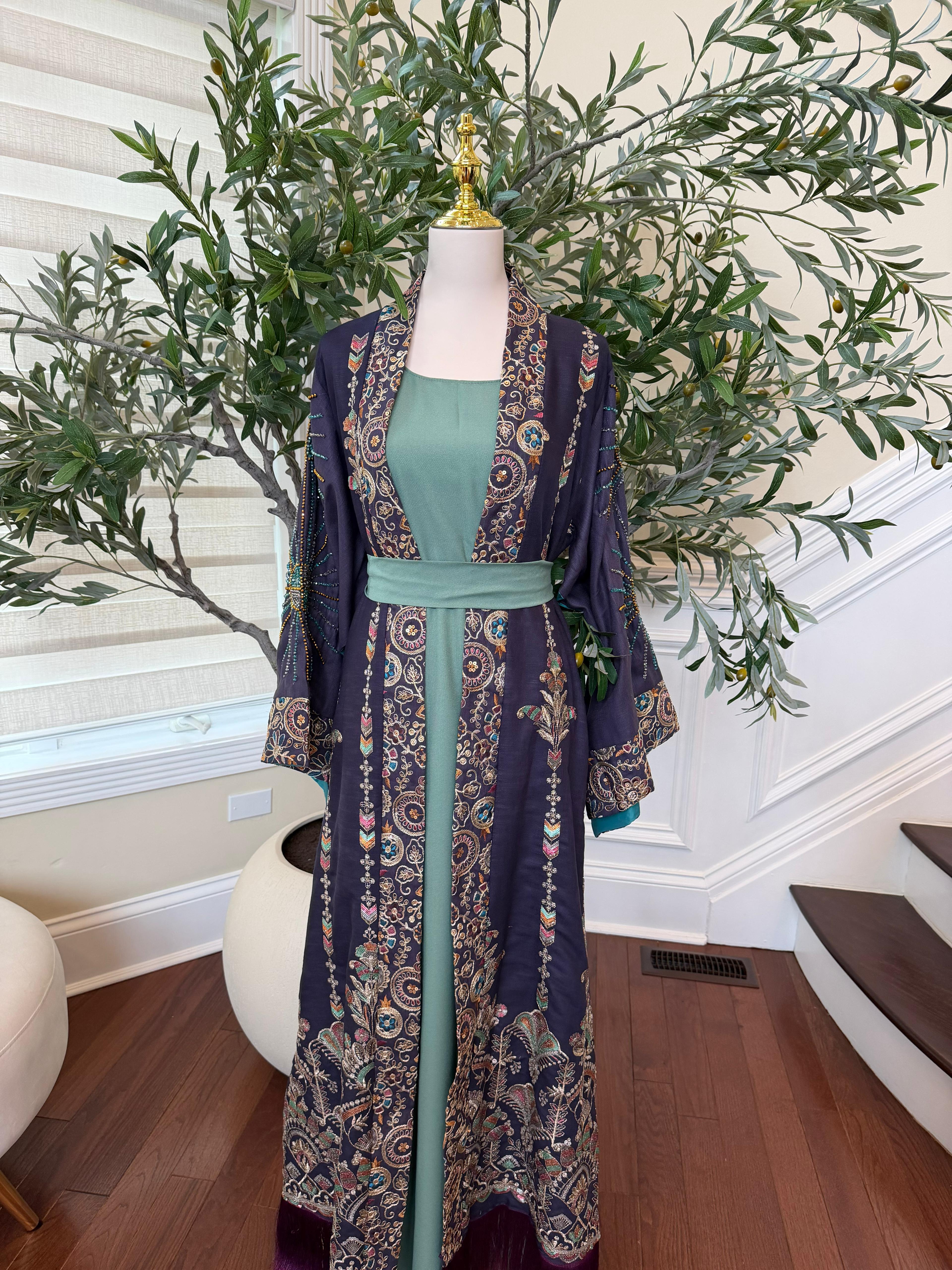 Embroidery Two Piece Beaded Abaya