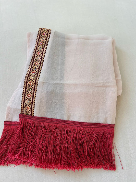 Cream / Red Tatreez Khirka Shal Mandil