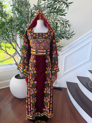 Velvet Red Embroidery Beaded Thobe