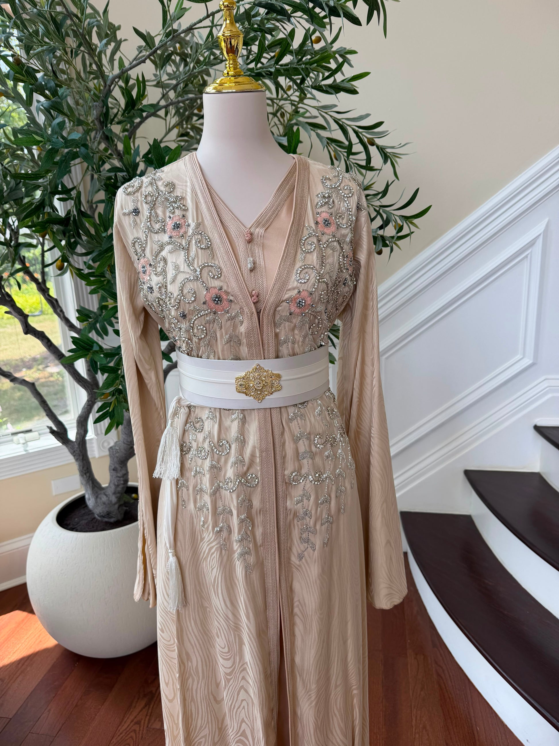 Peach Elegance Floral Kuftan