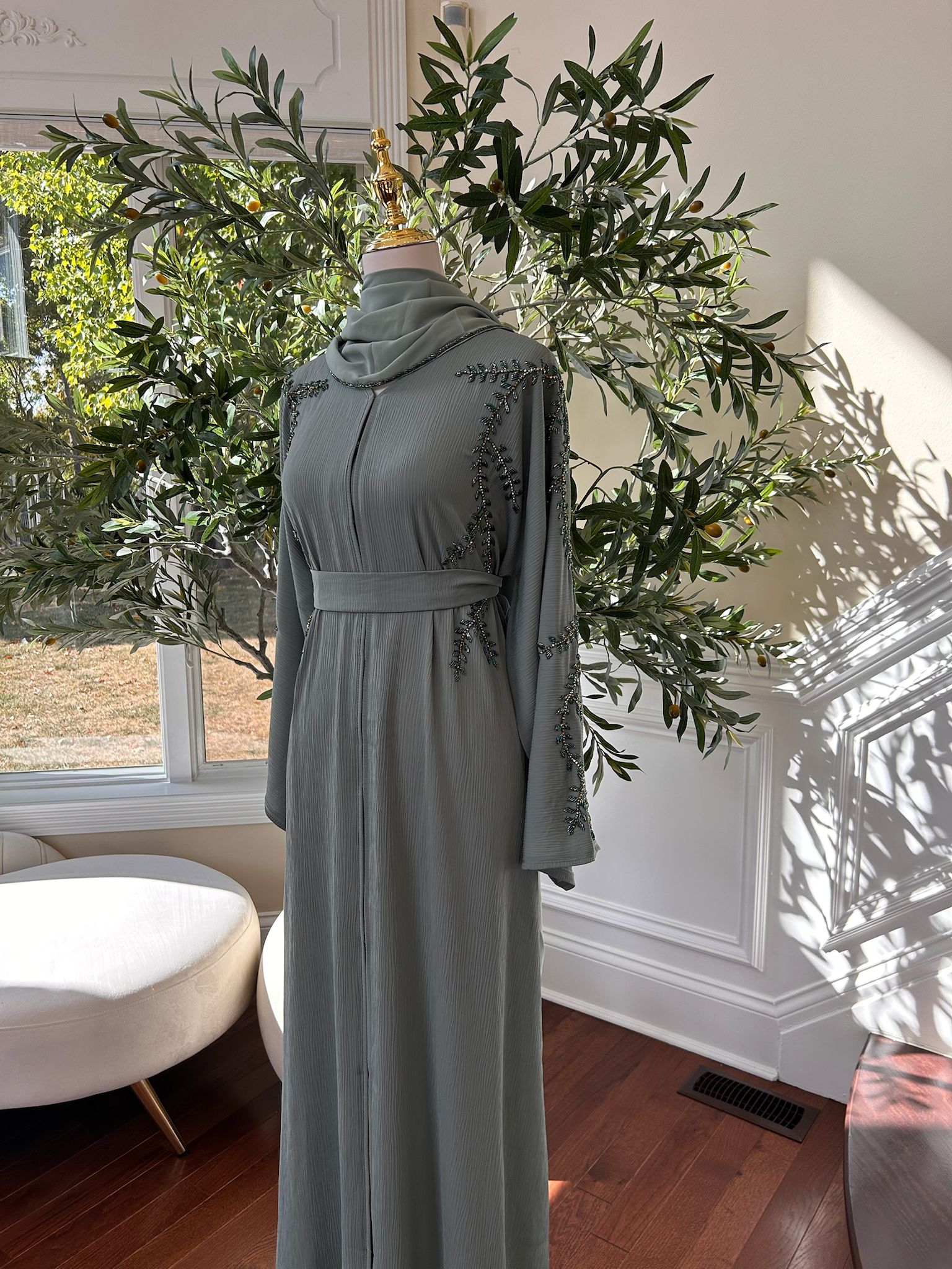 Mint Green Floral Charm Abaya