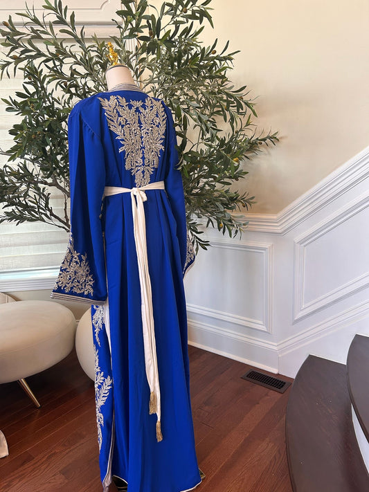 Royal Blue White Floral Detail Kuftan