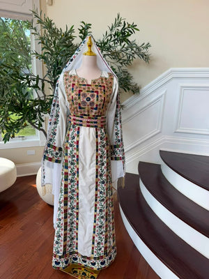White Beaded Embroidery Thobe