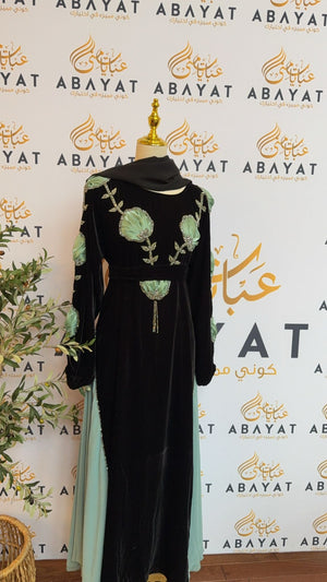 Black Velvet Rosey Teal Abaya